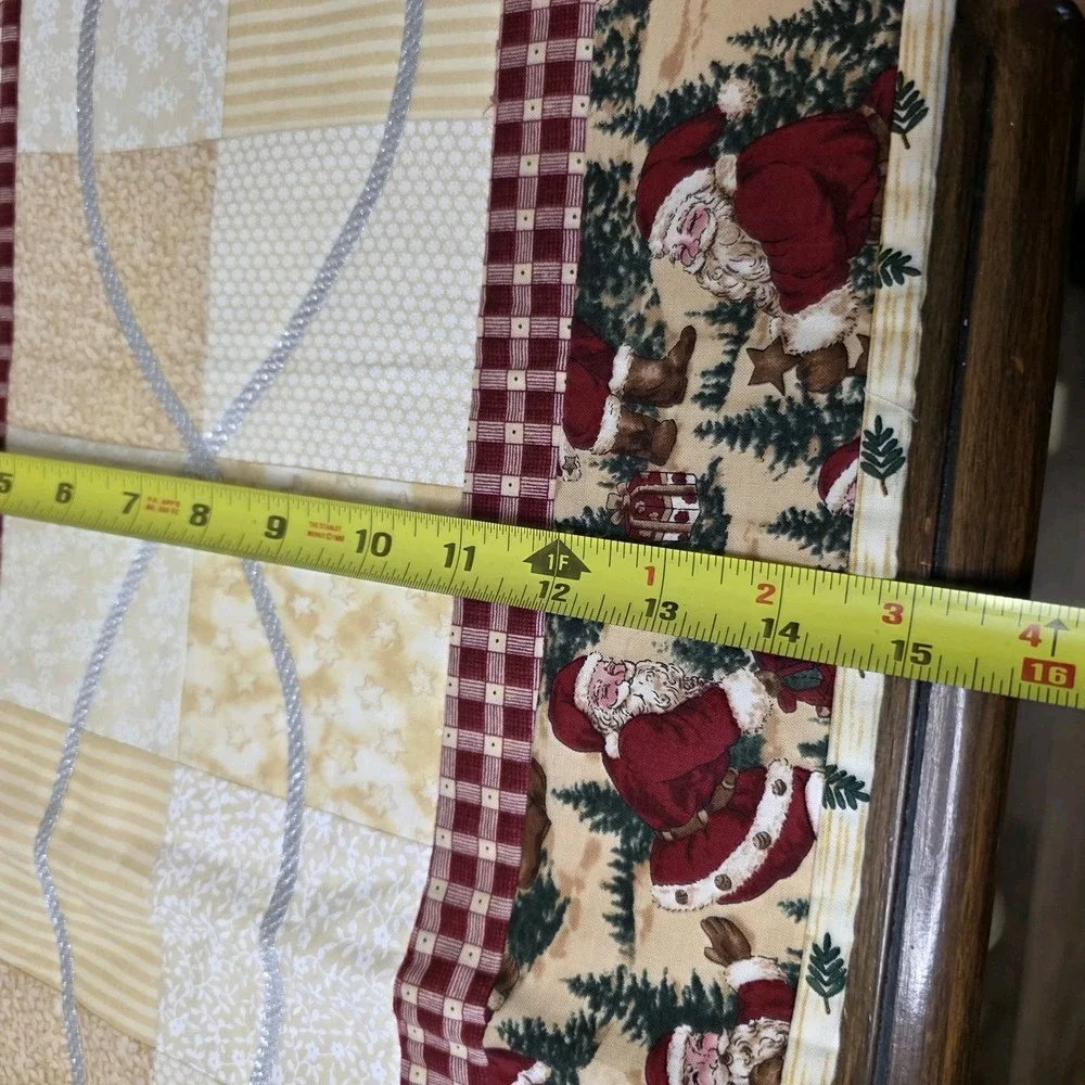 Vintage Handmade Quilted Christmas Table Runner Santa Ice Skates 15x46
